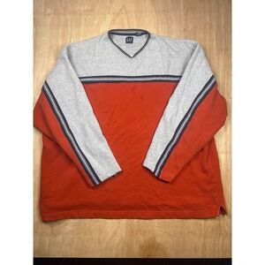 GAP Long Sleeve V Neck Sweatshirt Gray Orange Striped Accents Mens Size XL